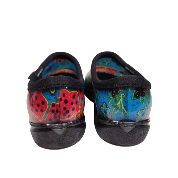 Womens Sloggers Slip On Garden Shoes Size 6 Waterproof Mule Clog Blue Red Flower - Picture 5 of 9